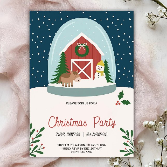 Convite Christmas party Invitation with a cozy barn (Criador carregado)