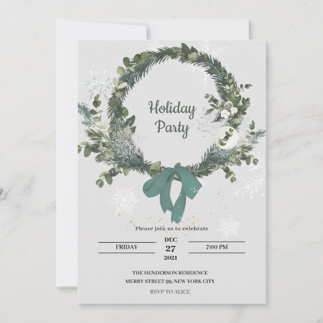 Convite Christmas Party Invitation Wreath Snowflakes (Frente)