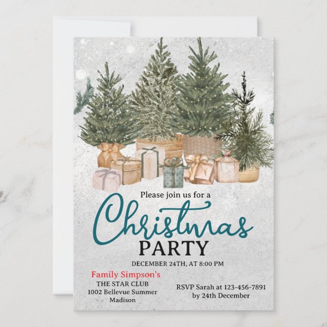 Convite Christmas Party Pine Trees (Frente)