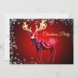 Convite Christmas Party Red Reindeer Winter Holidays