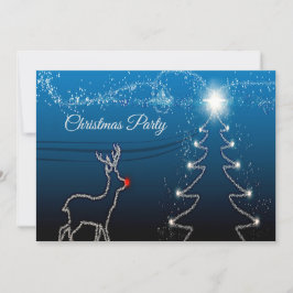Convite Christmas Party Reindeer Tree Blue Sky Shiny Stars