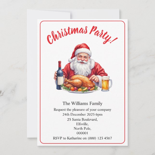 Convite Christmas Party Santa Claus Design Xmas (Frente)