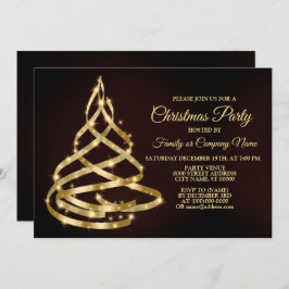 Convite Christmas Party Shiny Golden Ribbon Tree Sparkle