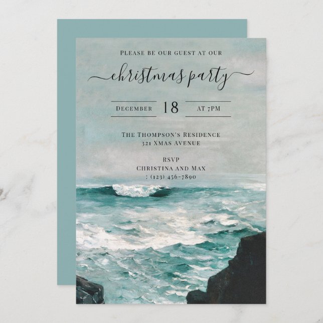 Convite Christmas Party Watercolor Beach Coastal Summer (Frente/Verso)