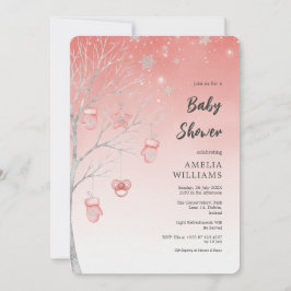 Convite Christmas Pastel Red Winter Tree Baby Shower