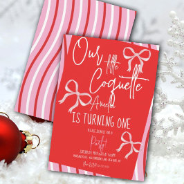 Convite Christmas Pink Bows Birthday Stripes