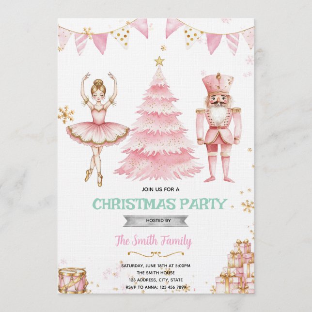 Convite Christmas pink sugar plum nutcracker Invitation  (Frente)