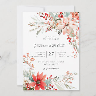 Convite Christmas Poinsettia floral Wedding Invitation