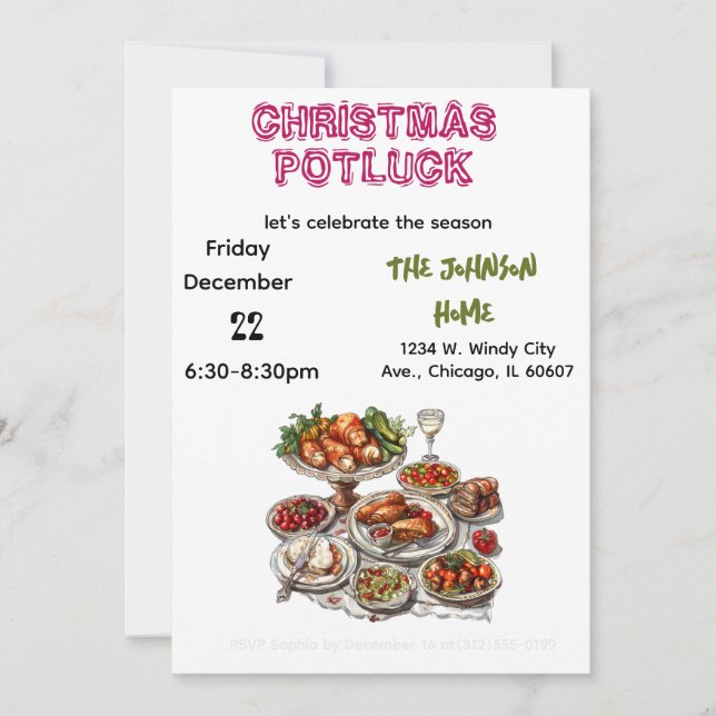 Convite Christmas Potluck Invitation (Frente)