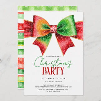 Convite Christmas red and green bow and stripes party
