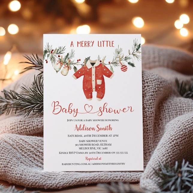 Convite Christmas Red Boys Merry Little Baby Shower  (Merry Little Baby Shower Invitation Template Boy, Christmas Baby Shower Invitation, Christmas Baby)