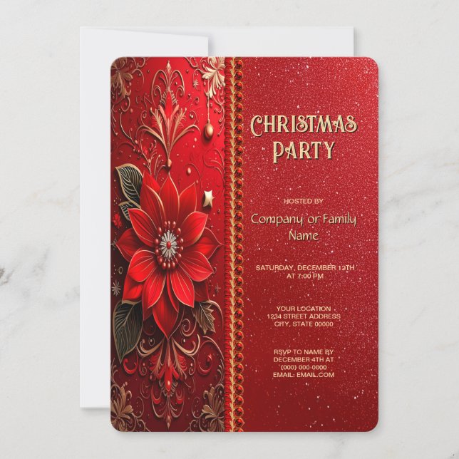 Convite Christmas Red Flower Holiday Party Invitation (Frente)