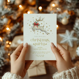 Convite Christmas Reindeer Gold Typography Party Invite