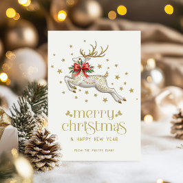 Convite Christmas Reindeer Gold TypographyGreeting Card