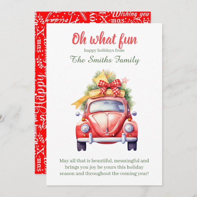 Convite Christmas retro car postcard (Frente/Verso)