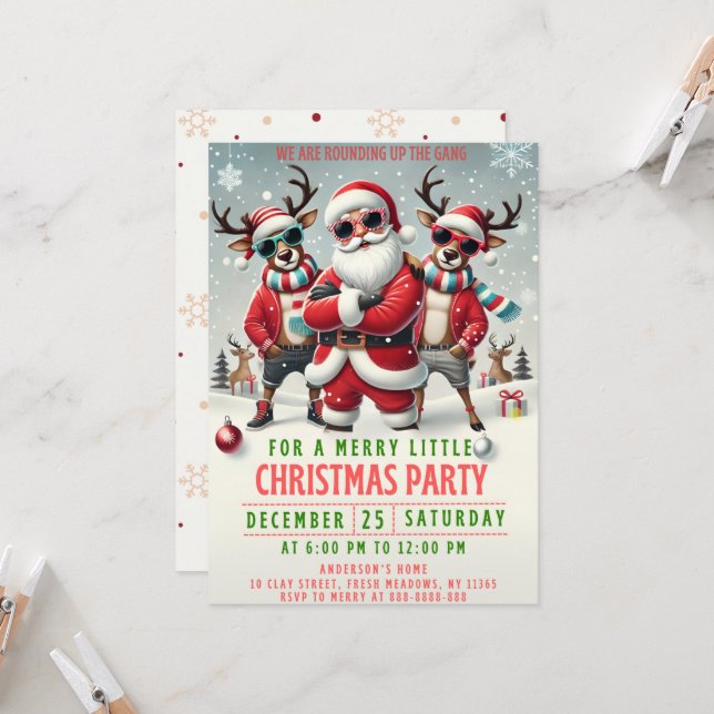 Convite Christmas Rounding up the Gang Invitation (Frente/Verso In Situ)