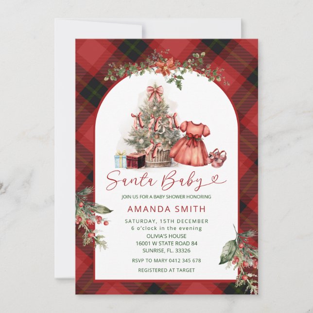 Convite Christmas Santa Baby Girl Baby Shower Invitation (Frente)