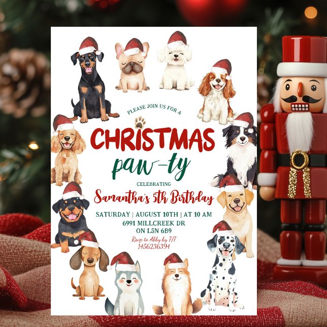 Convite Christmas Santa Dog Lovers Theme Birthday Paw-ty  (Criador carregado)