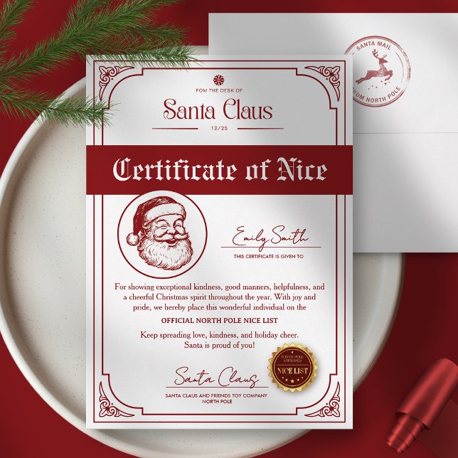 Convite Christmas Santa Nice List Certificate (Criador carregado)