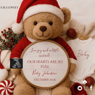 Convite Christmas santa Teddy Bear Pregnancy Announcement