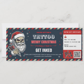 Convite Christmas Tattoo Gift Certificate BlueCard Voucher