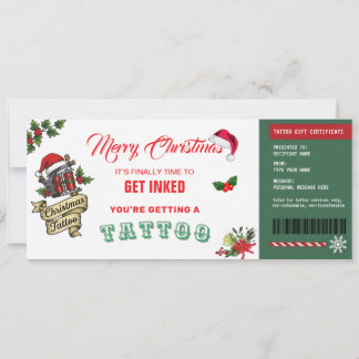 Convite Christmas Tattoo Gift Certificate Card Voucher