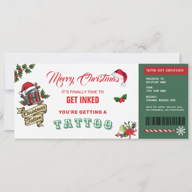 Convite Christmas Tattoo Gift Certificate Card Voucher (Frente)