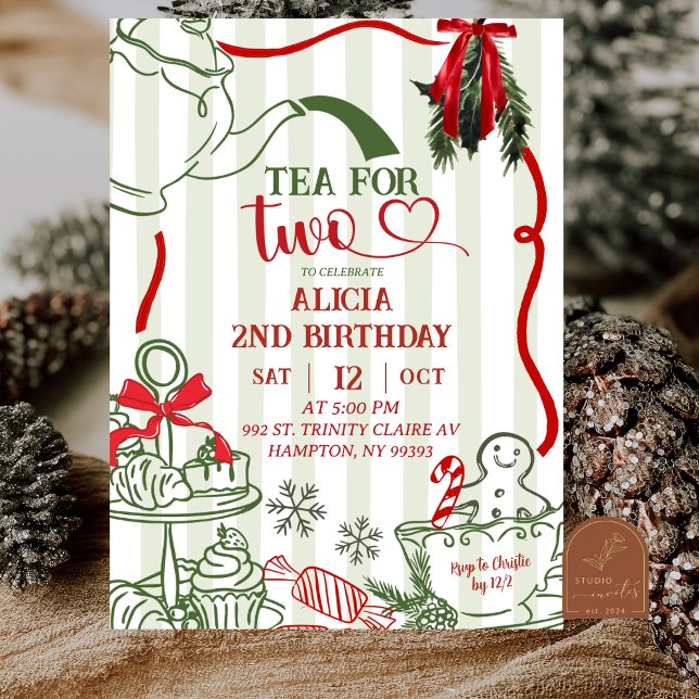 Convite Christmas Tea 2nd Birthday Scribble Hand Drawn  (Criador carregado)