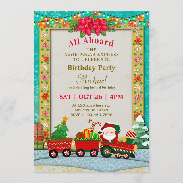 Convite Christmas Train Birthday - All Aboard Kids Party (Frente)