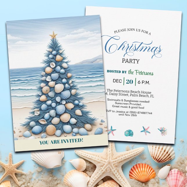 Convite Christmas Tree Beach Christmas Party  (Criador carregado)