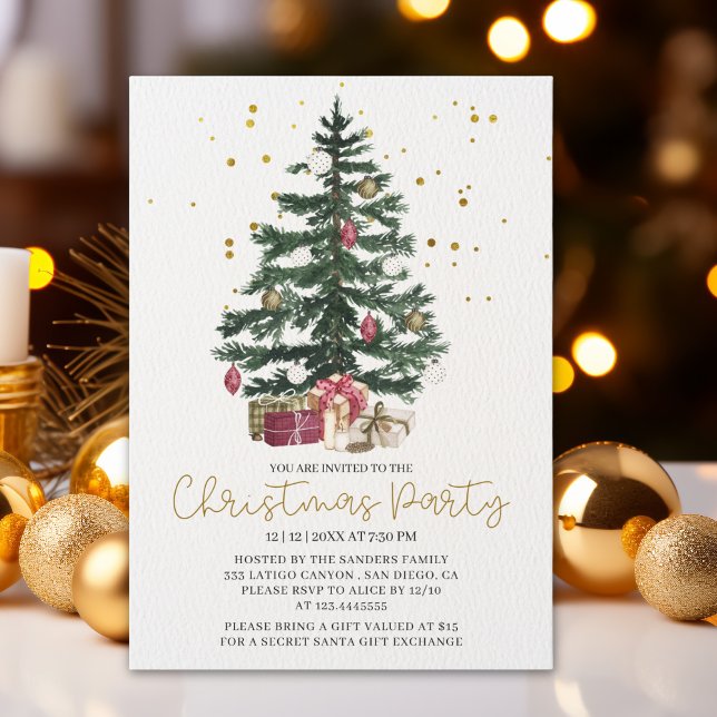 Convite Christmas Tree Party Invitation | Elegant Holiday  (Criador carregado)