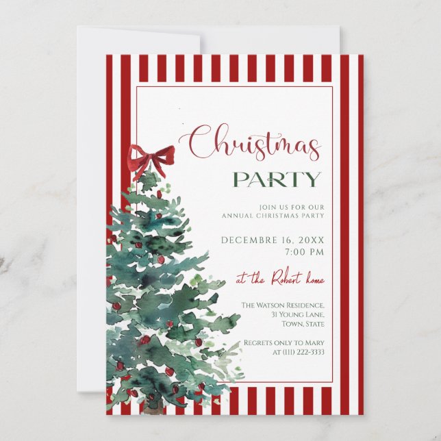 Convite  Christmas tree red bow Holiday Party Invitation (Frente)