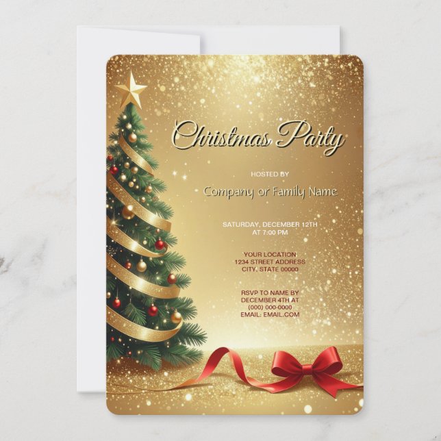 Convite Christmas Tree Ribbons Holiday Party Invitation (Frente)