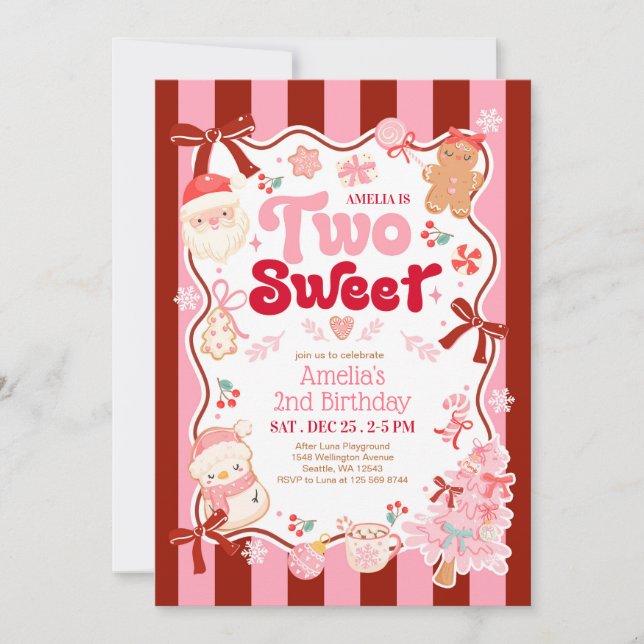 Convite Christmas Two Sweet 2nd Birthday Invitation (Frente)