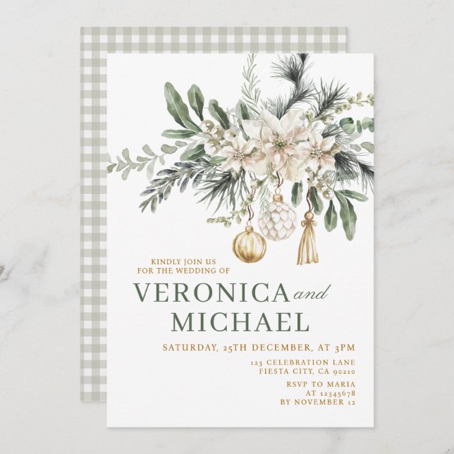 Convite Christmas Wedding Tis the Season to Be Married (Frente/Verso)