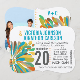 Convite Chrysanthemum Coral Yellow Floral Foto