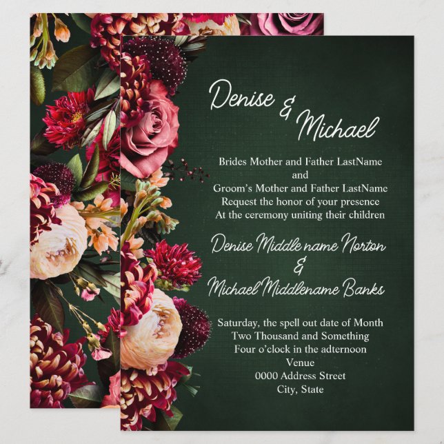 Convite Chrysanthemum em no Emerald Wedding (Frente/Verso)