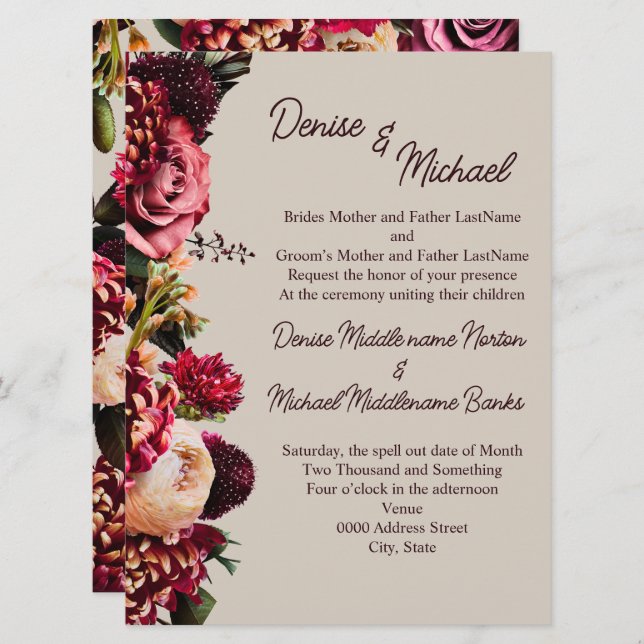 Convite Chrysanthemum em Perfeitamente Pálido (Frente/Verso)