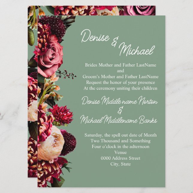 Convite Chrysanthemum no on Basil Green (Frente/Verso)