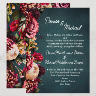 Convite Chrysanthemum no sobre o Casamento Teal