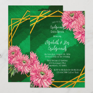 Convite Chrysanthemum Rosa Geométrico Bridesmaids Luncheid
