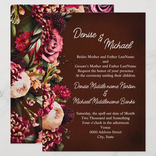 Convite Chrysanthemum sobre Casamento de Vinho (Frente/Verso)