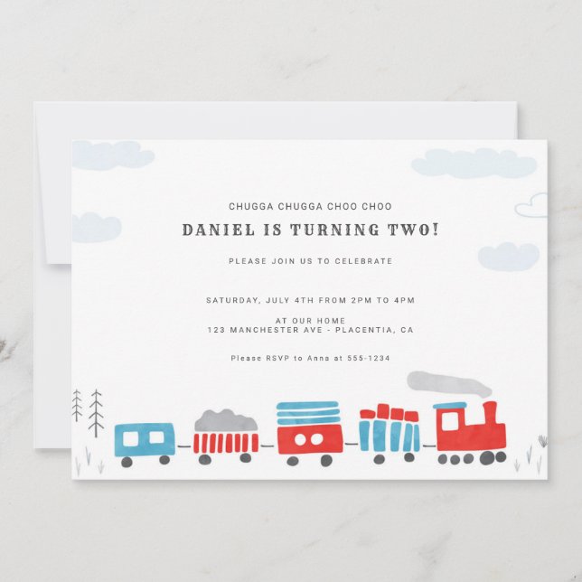 Convite Chugga Chugga Choo choo Festa de aniversário do tr (Frente)