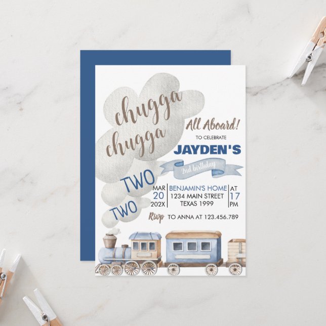 Convite Chugga Chugga Dois Comboios Todos A Bordo Aniversá (Frente/Verso In Situ)