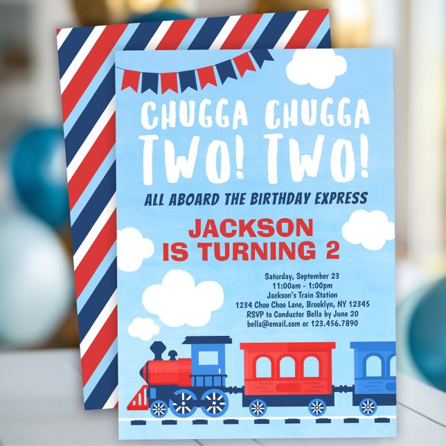 Convite Chugga Chugga DOIS segundo aniversário de trem par (Criador carregado)