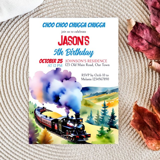 Convite Chugga chugga festa de aniversário (Chugga chugga train birthday party template invitation instant download vintage steam train watercol)