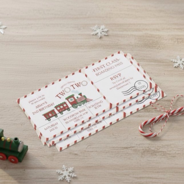 Convite Chugga Two Two Winter Train Ticket Second Birthday (Criador carregado)