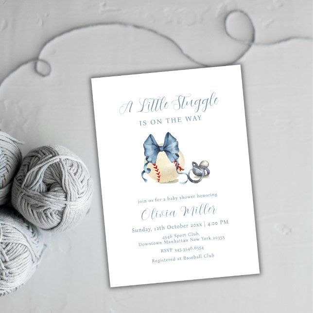 Convite Chupeta Arco Beisebol Esporte Chás de Bebê (Bow Pacifier Baseball Sport Baby Shower Invitation)