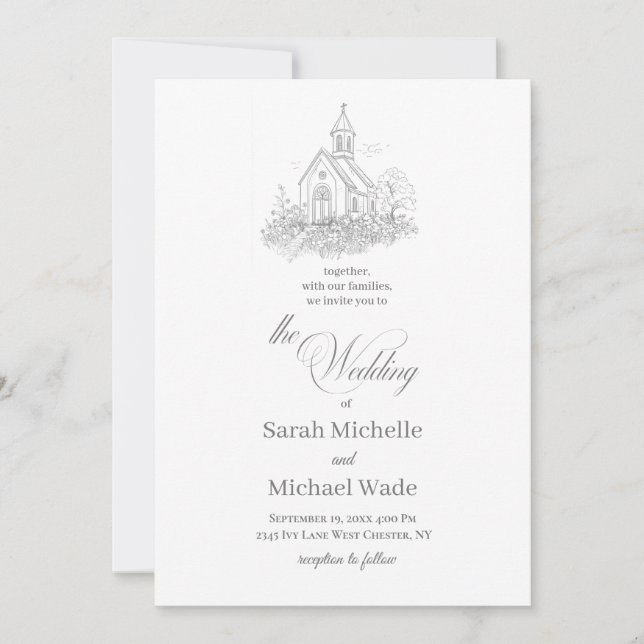 Convite Church Calligraphy Wedding Invitation (Frente)