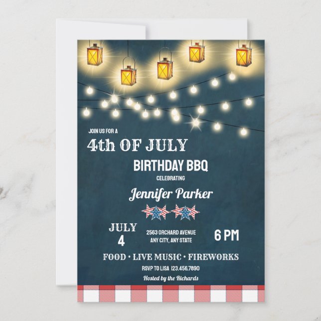 Convite Churrasco | Aniversário de 4 de Julho (Frente)